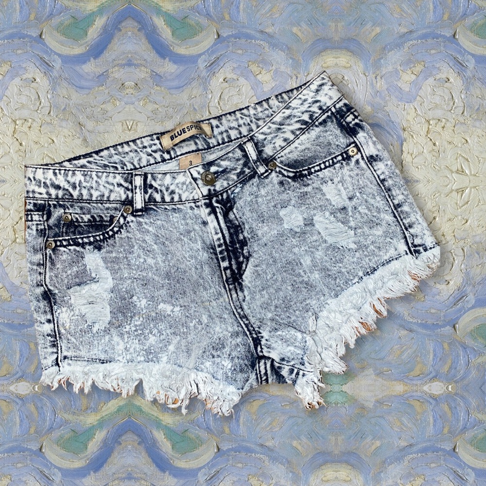 Blue spice acid wash denim distressed cut off shorts size 3